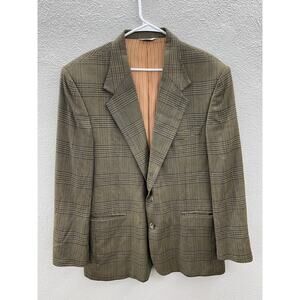 Mens Hunting Horn Brown Plaid Double Button Up Blazer Size 42R Sportscoat